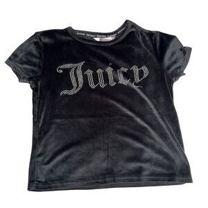 Juicy Couture Black Velvet Velour Tee with Sparkling Silver Logo Size Small
